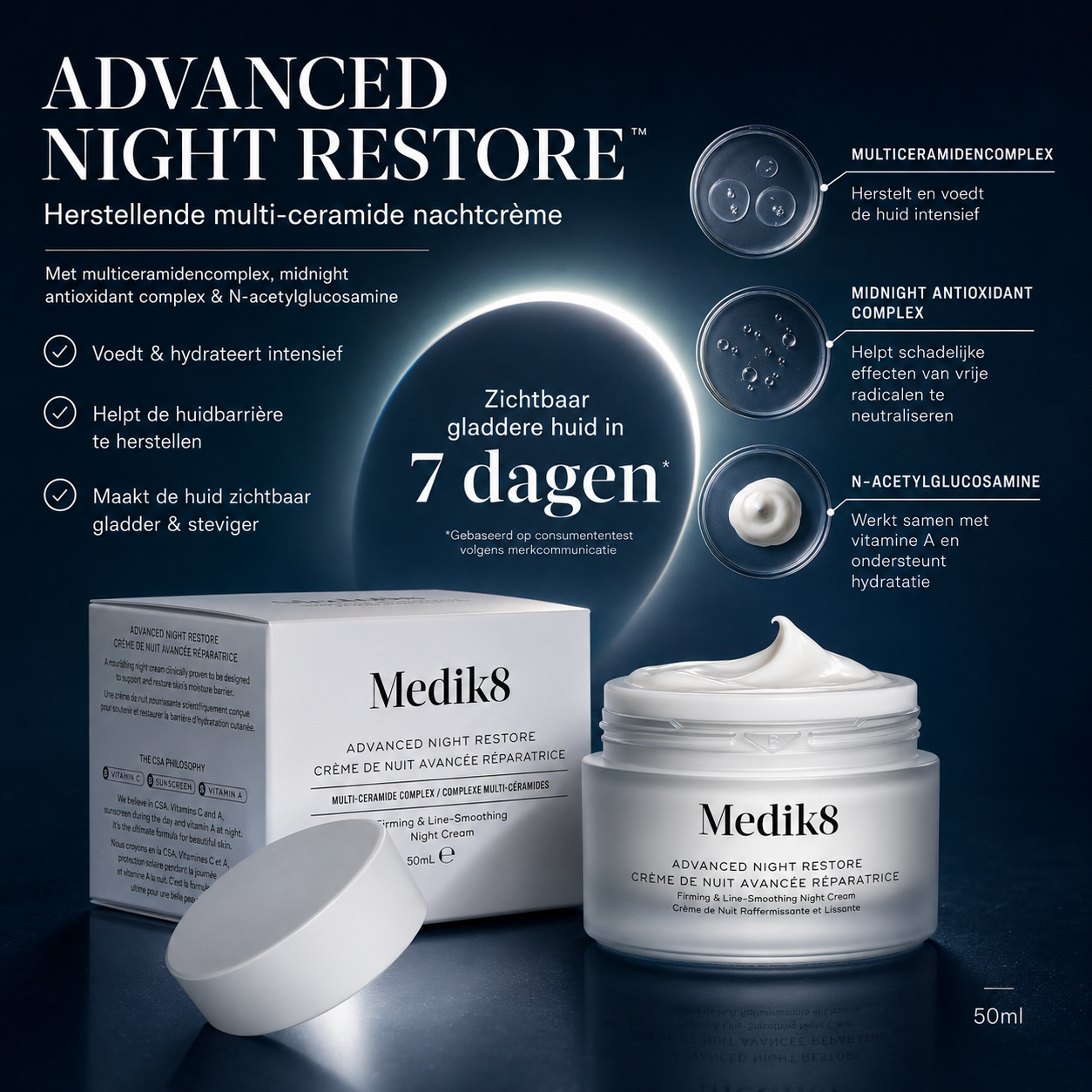 Medik8 Nachtcrème | Advanced Night Restore™ – Multi-Ceramide Anti-Aging Nachtcrème – Herstellend & Verstevigend – 50ml