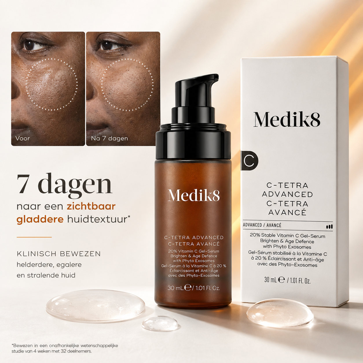Medik8 Serum | C-Tetra Advanced 30ml – 20% Vitamine C Gel-Serum met Fyto-Exosomen tegen Rimpels, Pigmentvlekken & Doffe Huid