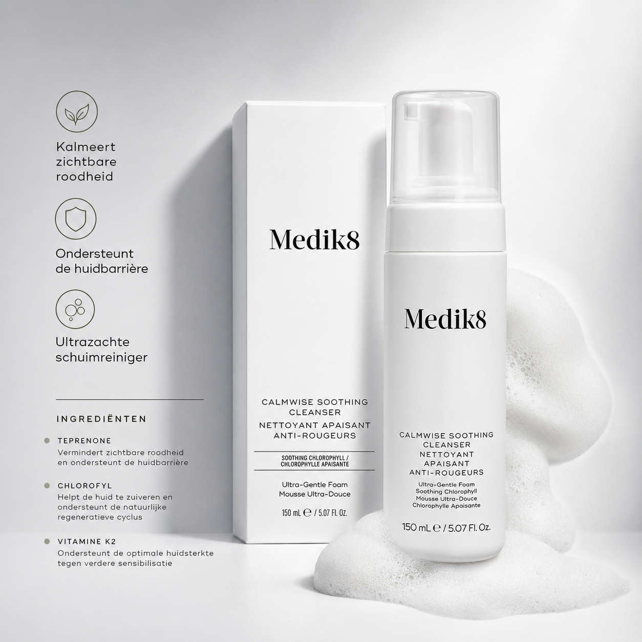 Medik8 Reinigers & toners | Calmwise Soothing Cleanser 150ml - Kalmerende Schuimreiniger met Chlorofyl - Voor Gevoelige & Rode Huid