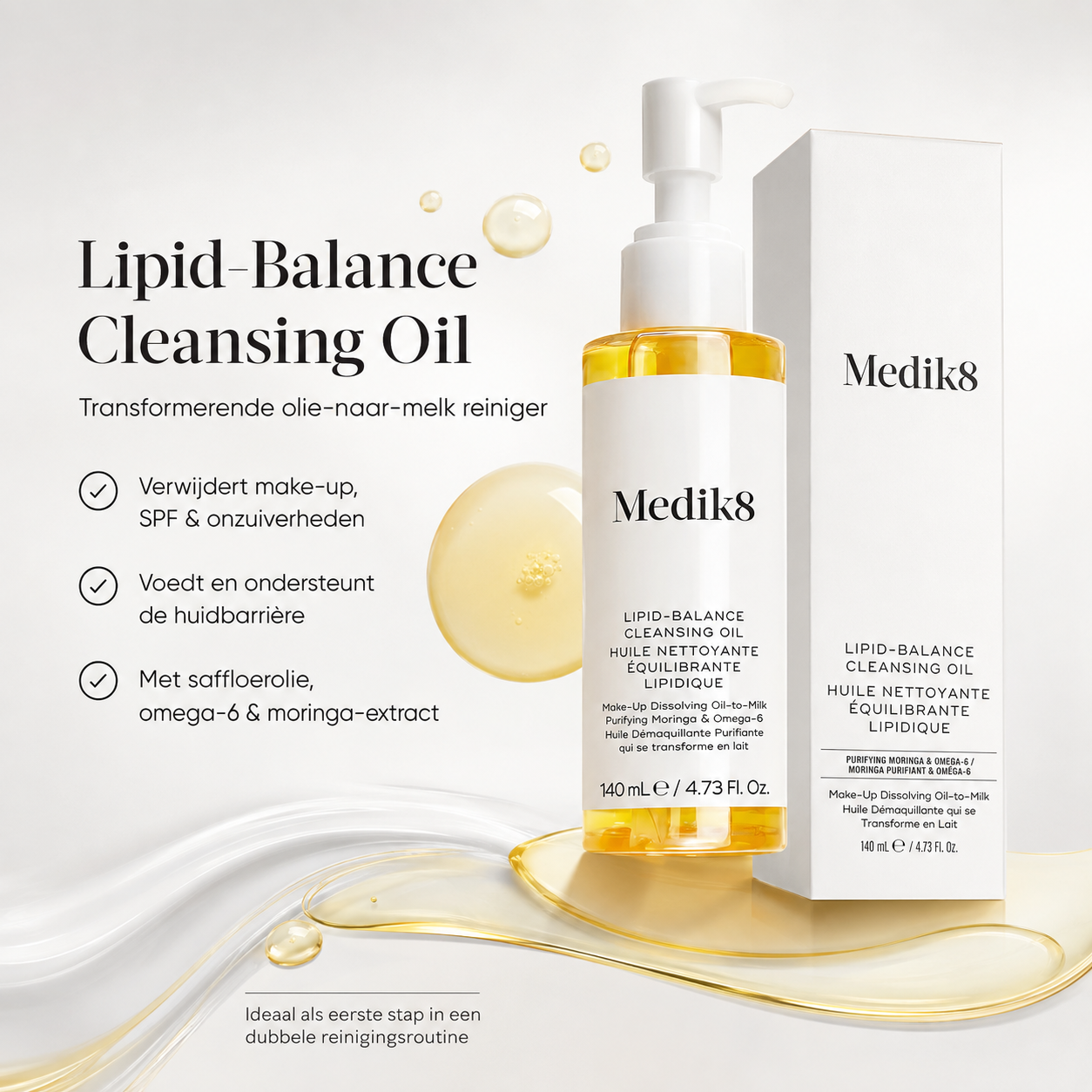 Medik8 Reinigers & toners | Lipid-Balance Cleansing Oil 140ml - Make-up Verwijderende Reinigingsolie met Moringa & Omega-6