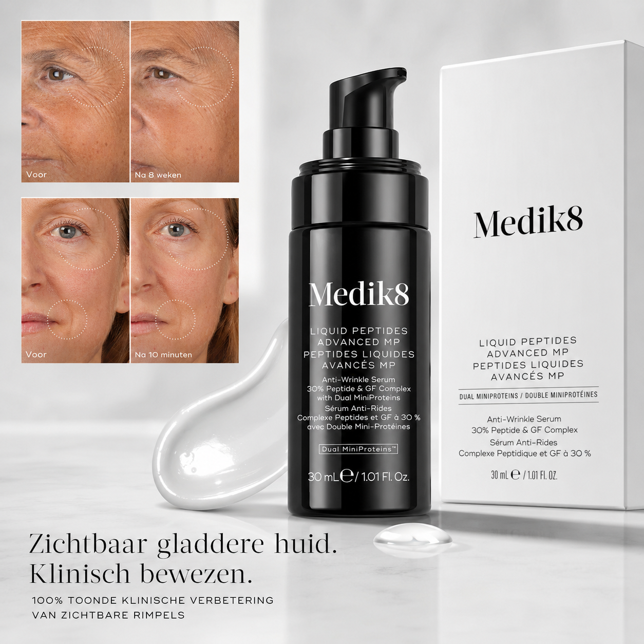 Medik8 Serum | Liquid Peptides Advanced MP 30ml – 30% Multi-Peptide Serum met Dual MiniProteins™ tegen Expressielijntjes & Diepe Rimpels