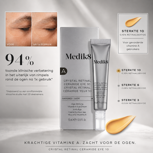 Medik8 Ogen & Lippen | Crystal Retinal® Ceramide Eye 10 15ml – 0,10% Retinal Oogcrème met Ceramiden tegen Rimpels, Donkere Kringen & Wallen