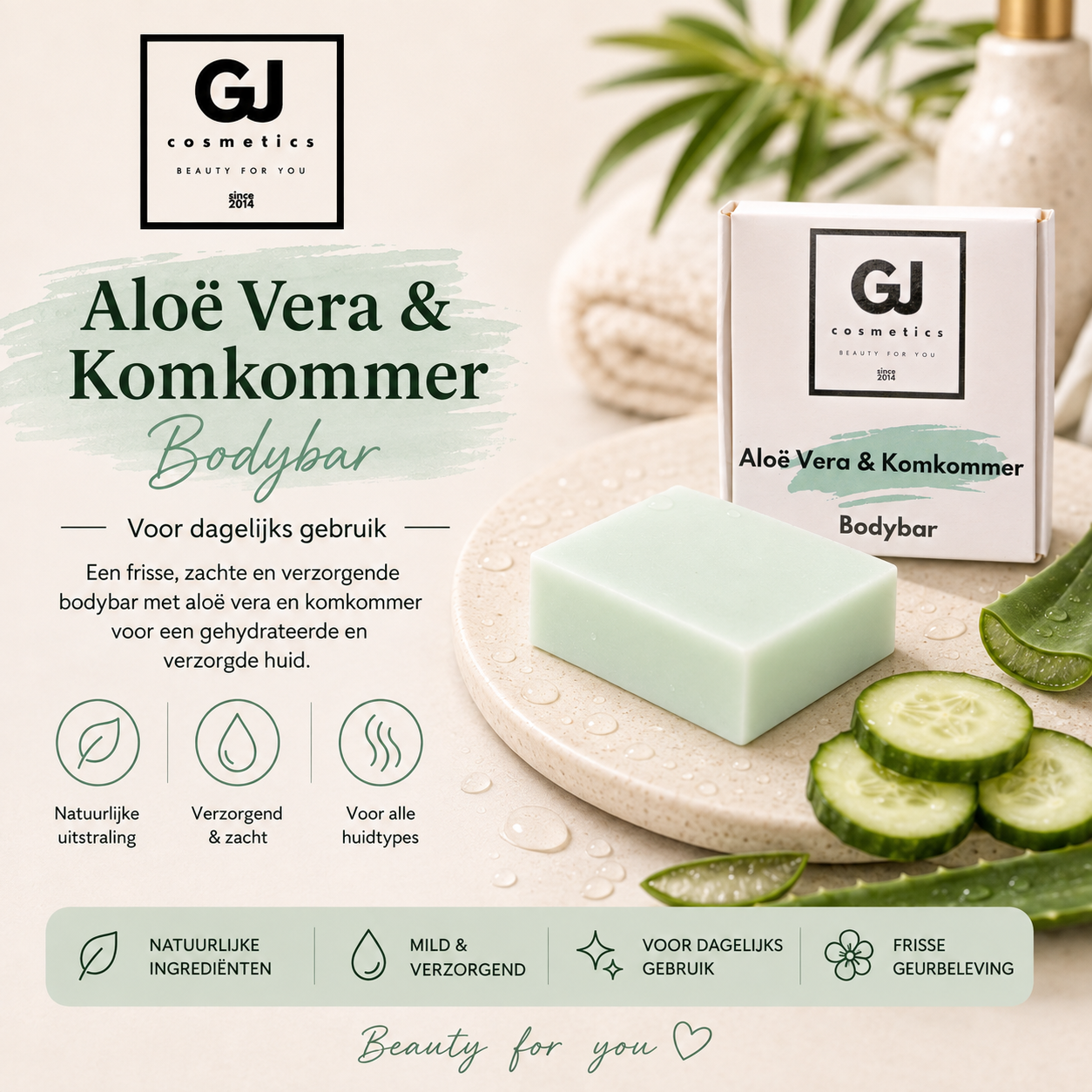 Bodybar Aloë Vera & Komkommer  – Verfrissende en Hydraterende Natuurlijke Zeep