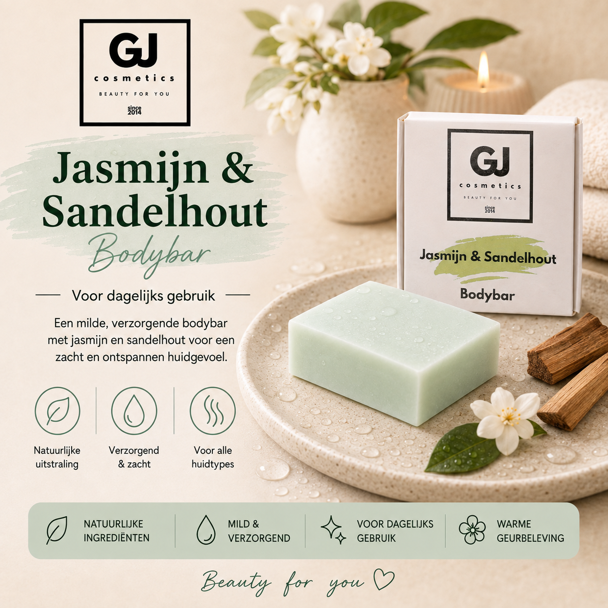 Bodybar Jasmijn & Sandelhout – Luxe Hydraterende Natuurlijke Zeep
