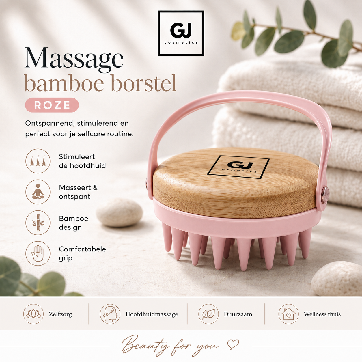 Massage bamboe borstel - Roze