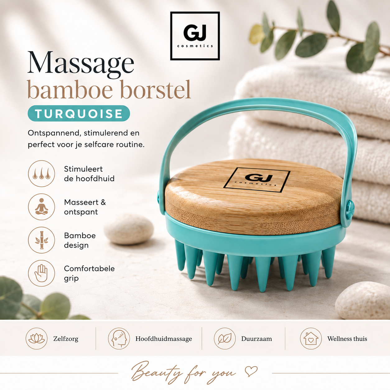 Massage bamboe borstel - Turquoise
