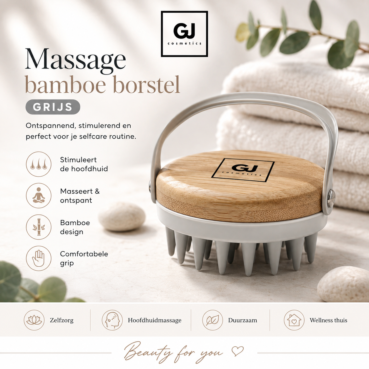 Massage bamboe borstel - Grijs