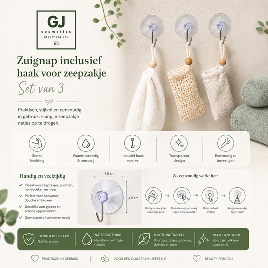 Zuignap inclusief haak voor zeepzakje set van 3