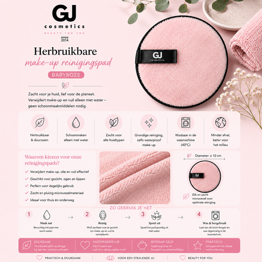 Herbruikbare make-up reinigingspad - Babyroze