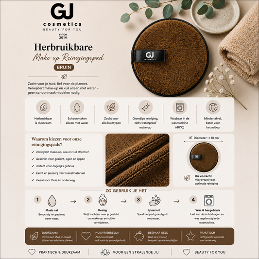 Herbruikbare make-up reinigingspad - Bruin