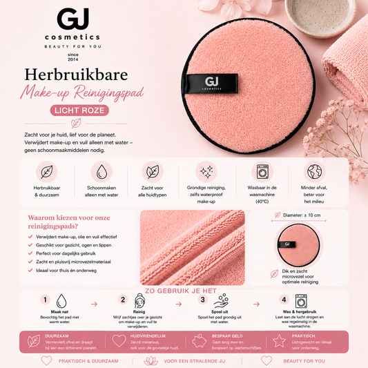 Herbruikbare make-up reinigingspad - Licht Roze