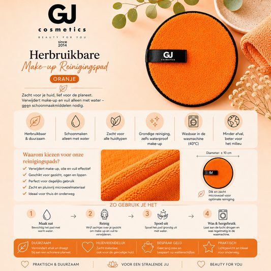 Herbruikbare make-up reinigingspad - Oranje