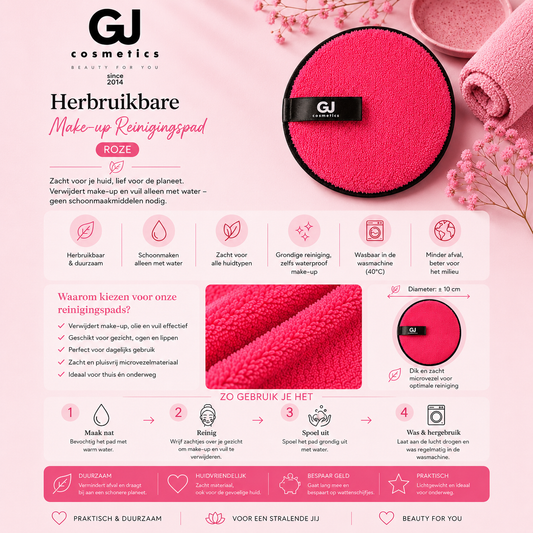 Herbruikbare make-up reinigingspad - Roze