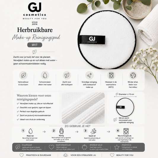 Herbruikbare make-up reinigingspad - Wit