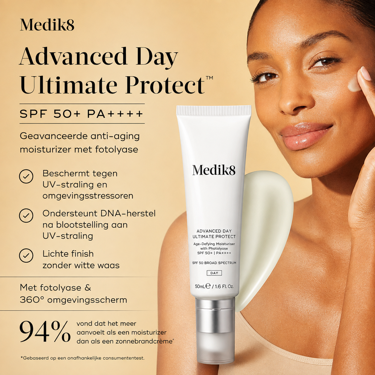 Medik8 Dagcrème | Advanced Day Ultimate Protect™ – SPF50+ PA++++ – DNA-Herstel & Anti-Aging – 50ml