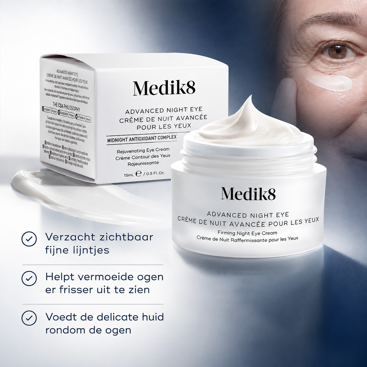 Medik8 Ogen & Lippen | Advanced Night Eye™ 15ml – Verjongende Oogcrème met Peptiden & Cafeïne tegen Fijne Lijntjes, Donkere Kringen & Wallen
