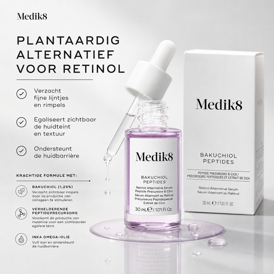 Medik8 Serum | Bakuchiol Peptides™ 30ml – 1,25% Bakuchiol met Peptiden & Cica als Retinol Alternatief tegen Rimpels, Roodheid & Ongelijke Teint