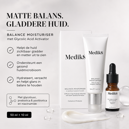 Medik8 Directe zuren | Balance Moisturiser 50ml + Glycolic Acid Activator 10ml - Matterende Crème met AHA voor Onzuivere Huid