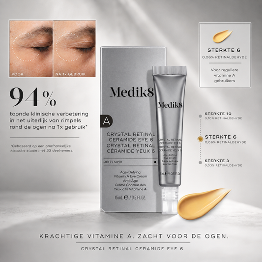 Medik8 Ogen & Lippen | Crystal Retinal® Ceramide Eye 6 - 15ml – 0,06% Retinal Oogcrème met Ceramiden tegen Rimpels, Donkere Kringen & Wallen