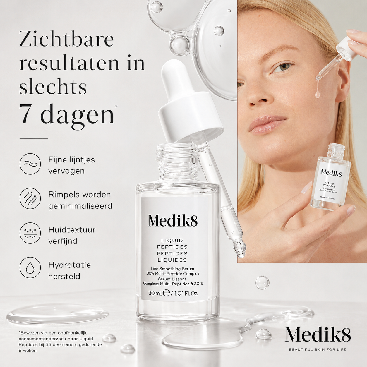 Medik8 Serum | Liquid Peptides™ 30ml – 30% Multi-Peptide Complex met 10 Peptiden tegen Fijne Lijntjes & Rimpels