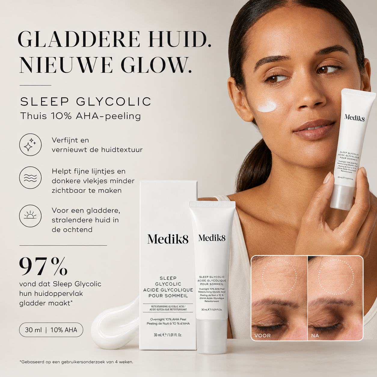 Medik8 Directe zuren | Sleep Glycolic 30ml - 10% Glycolzuur AHA Nachtpeeling - Voor Glow & Gladdere Huid