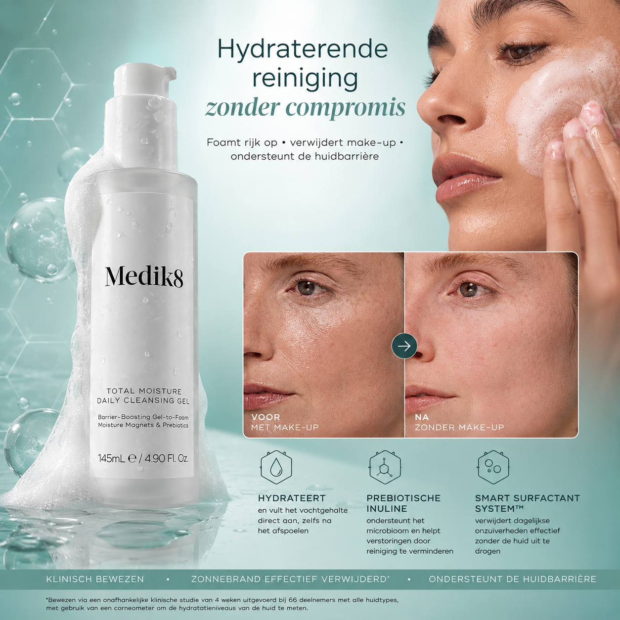 Medik8 Reinigers & toners | Total Moisture Daily Cleansing Gel 145ml - Hydraterende Gel-naar-Schuim Reiniger met Prebiotica