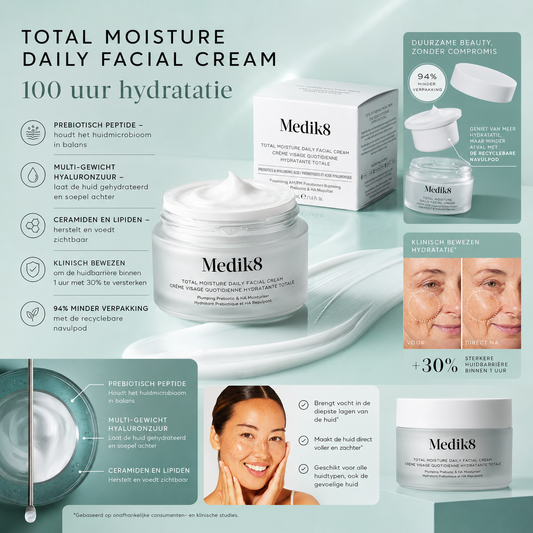 Medik8 Dagcrème | Total Moisture Daily Facial Cream™ – 100 Uur Hydratatie – H.E.O.® & Prebiotische Peptiden – 50ml